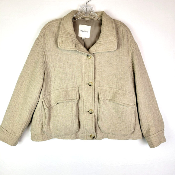 Madewell Jackets & Blazers - Madewell Womens Clairmont Crop Gauze Jacket Size Small Beige Fisherman Pockets